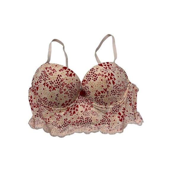 Adore Me Womens 34C Underwire Longline Bra Pink Hearts Padded - Picture 1 of 6